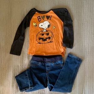 Snoopy Peanuts Boo 4T Shirt with 4T Cherokee Jeggings.